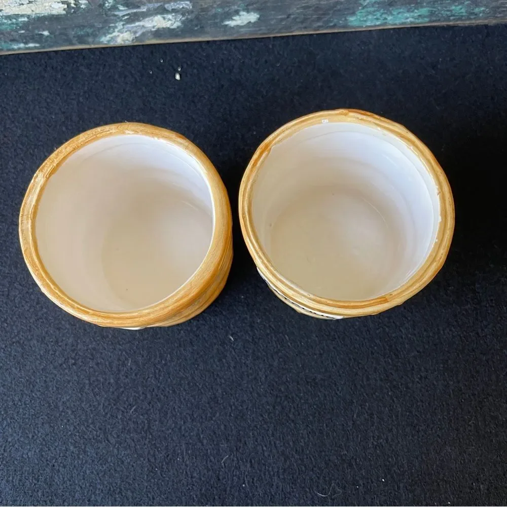 Monte Verde mustard ketchup bucket condiment jars hand painted 1982 Vintage